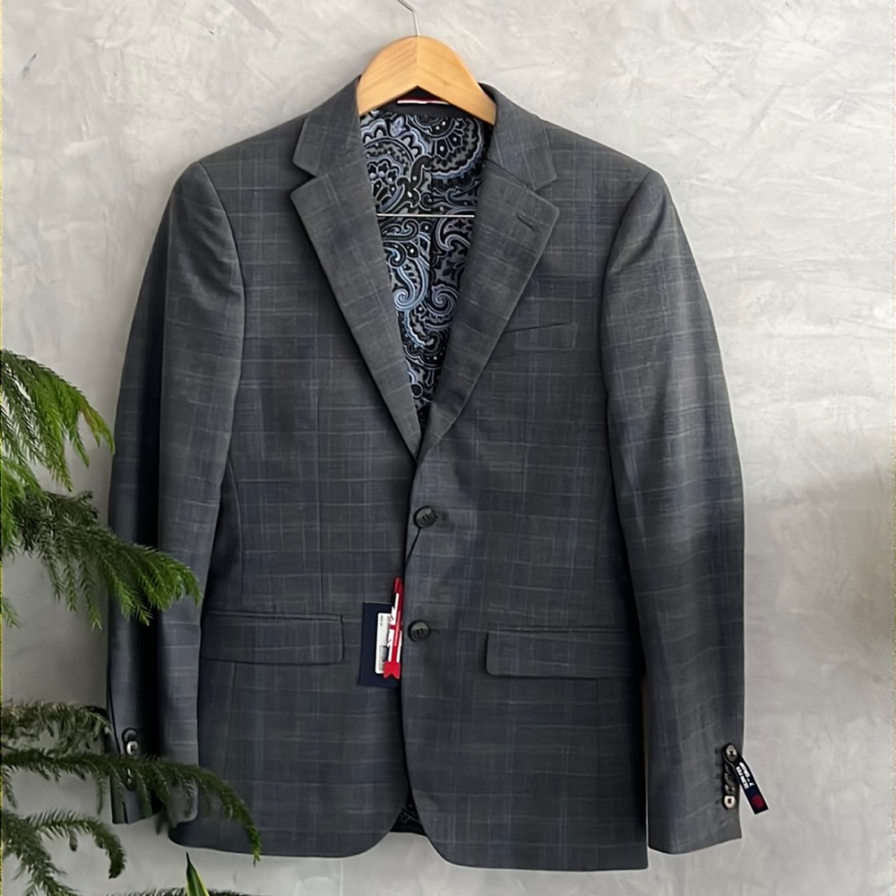 NWT Soul of London Grey and Blue Plaid Sports Jacket 34R